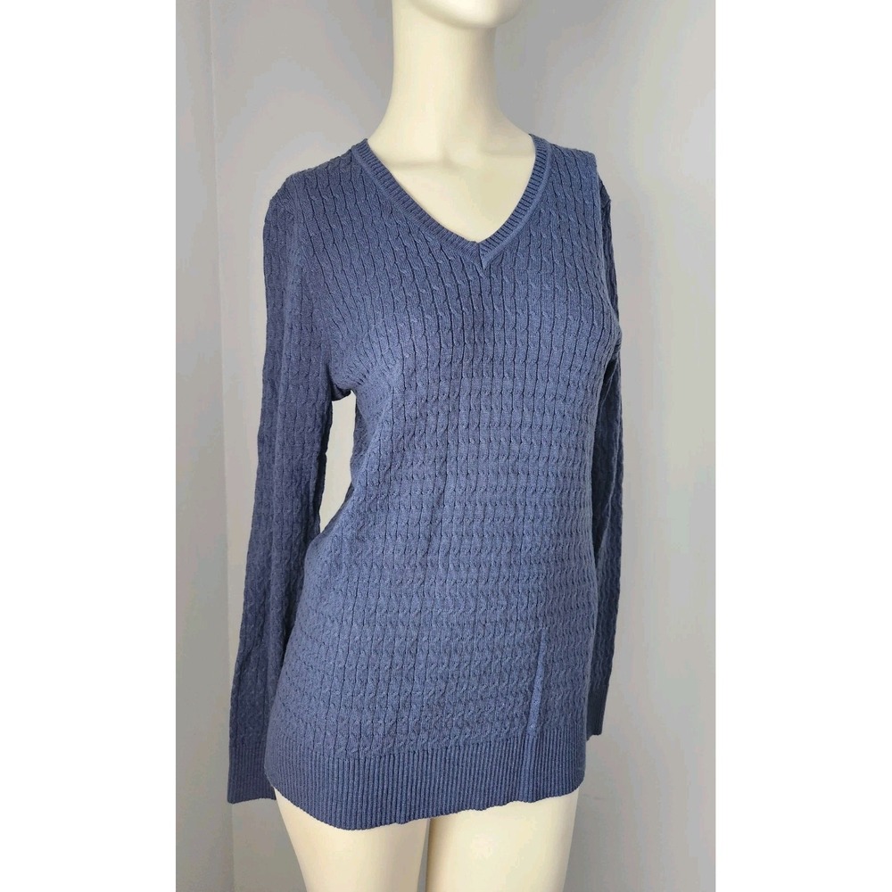 Laura Scott Womens V-neck Sweater Size Medium Pattern Pullover Cotton Blend Blue